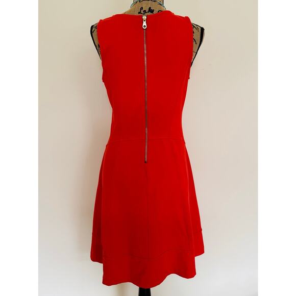 TJX Women Red Orange Nylon Spandex Sleeveless Fitted Skater Gold Zipper Dress M - Picture 5 of 7